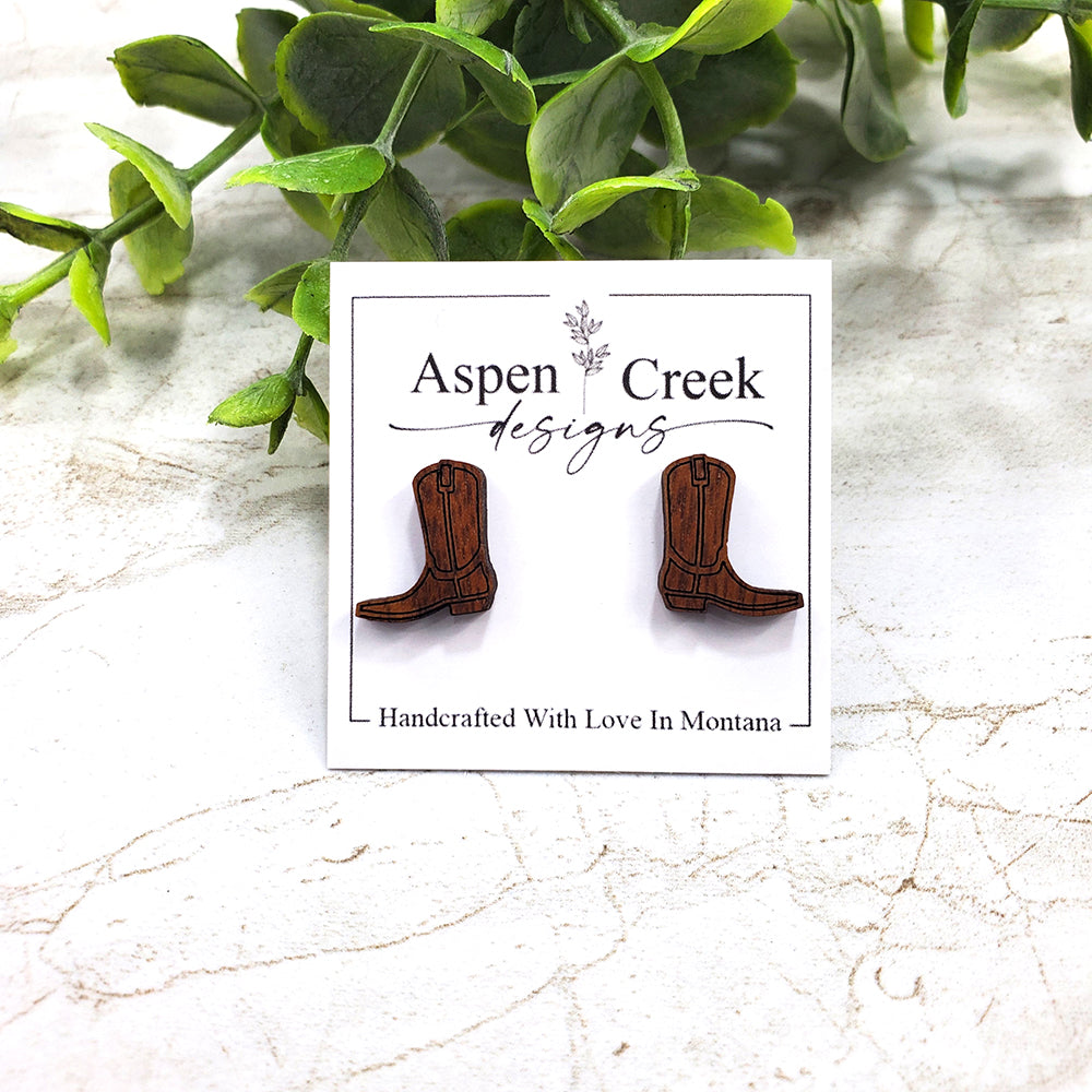 Wood Stud Earrings- Cowboy Boot
