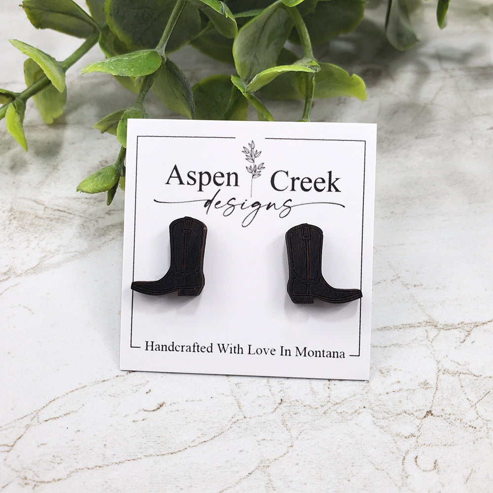 Wood Stud Earrings- Cowboy Boot