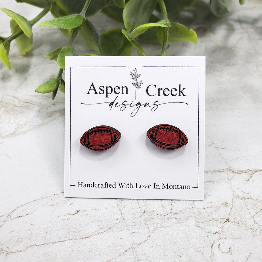 Wood Stud Earrings- Football
