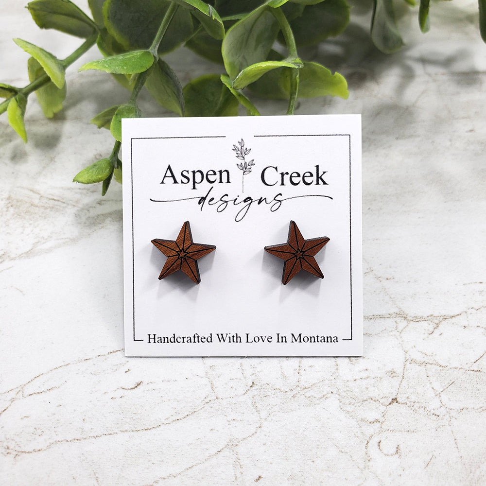 Wood Stud Earrings- Star