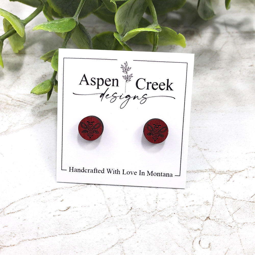 Wood Stud Earrings- Bee