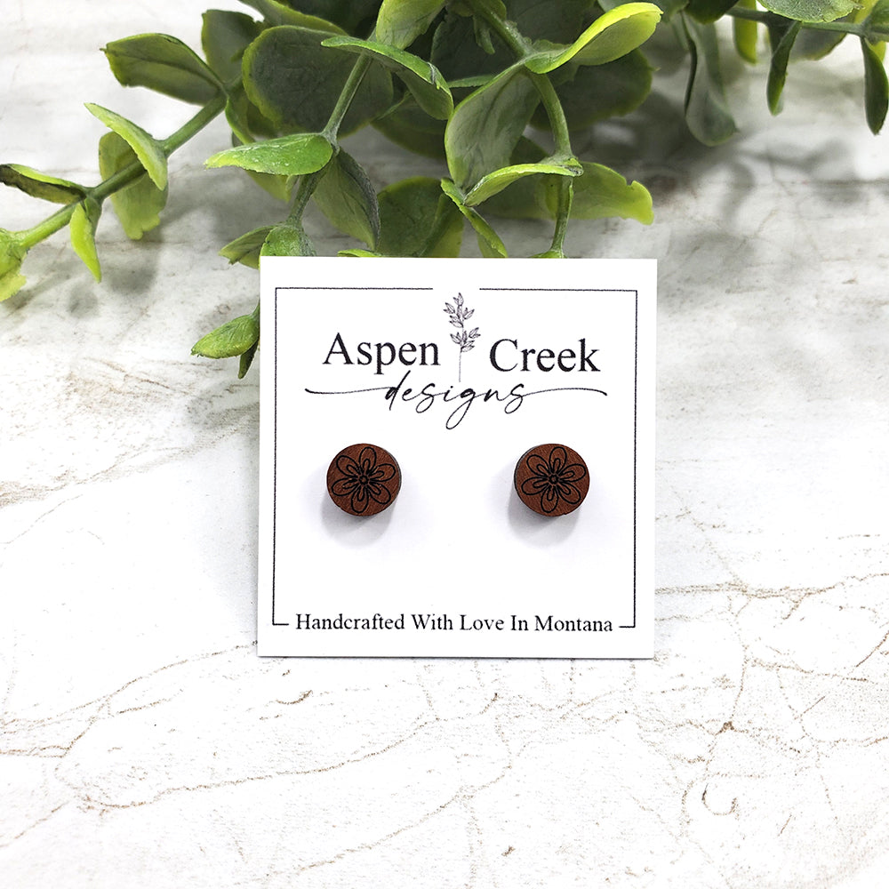 Wood Stud Earrings- Flower