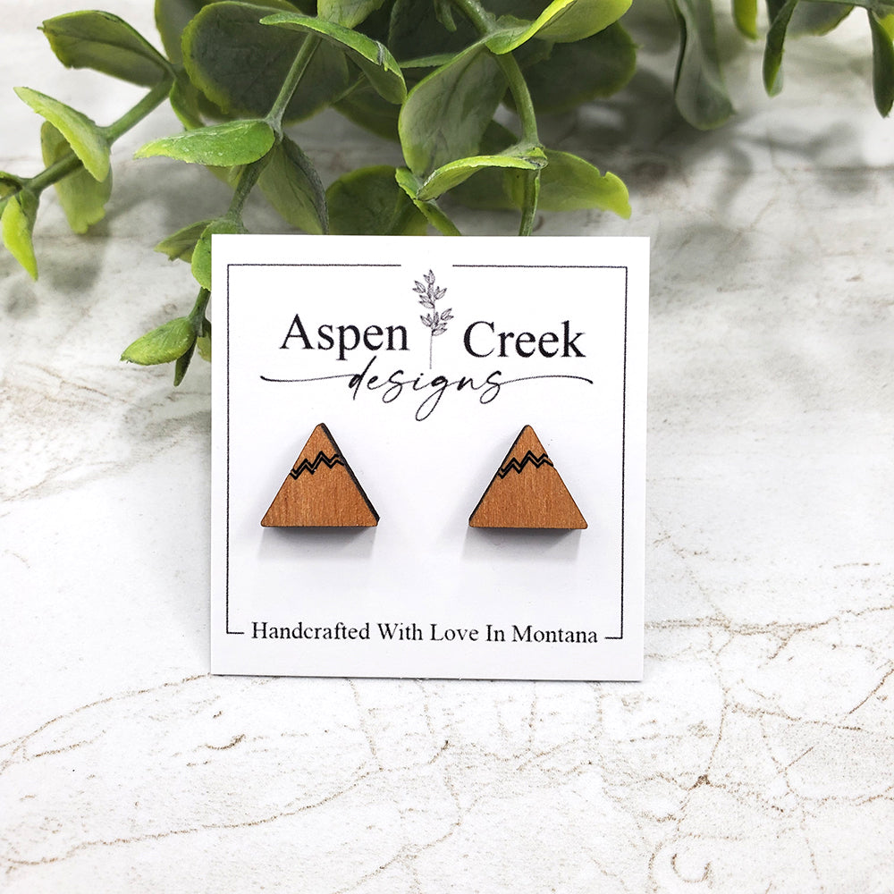 Wood Stud Earrings- Mountain