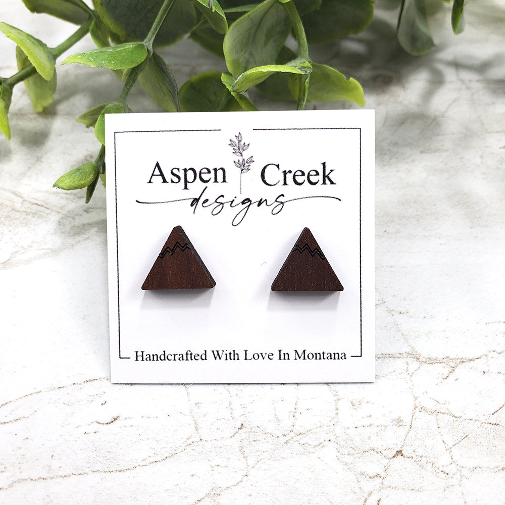 Wood Stud Earrings- Mountain