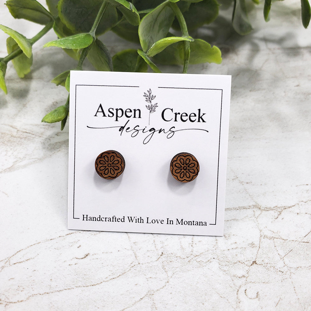 Wood Stud Earrings- Flower 2