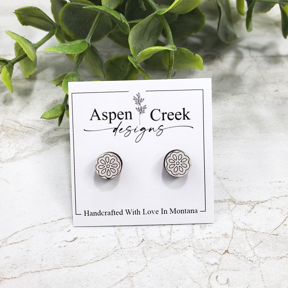 Wood Stud Earrings- Flower 2