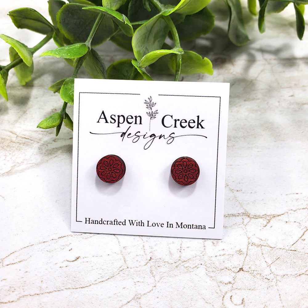 Wood Stud Earrings- Flower 2