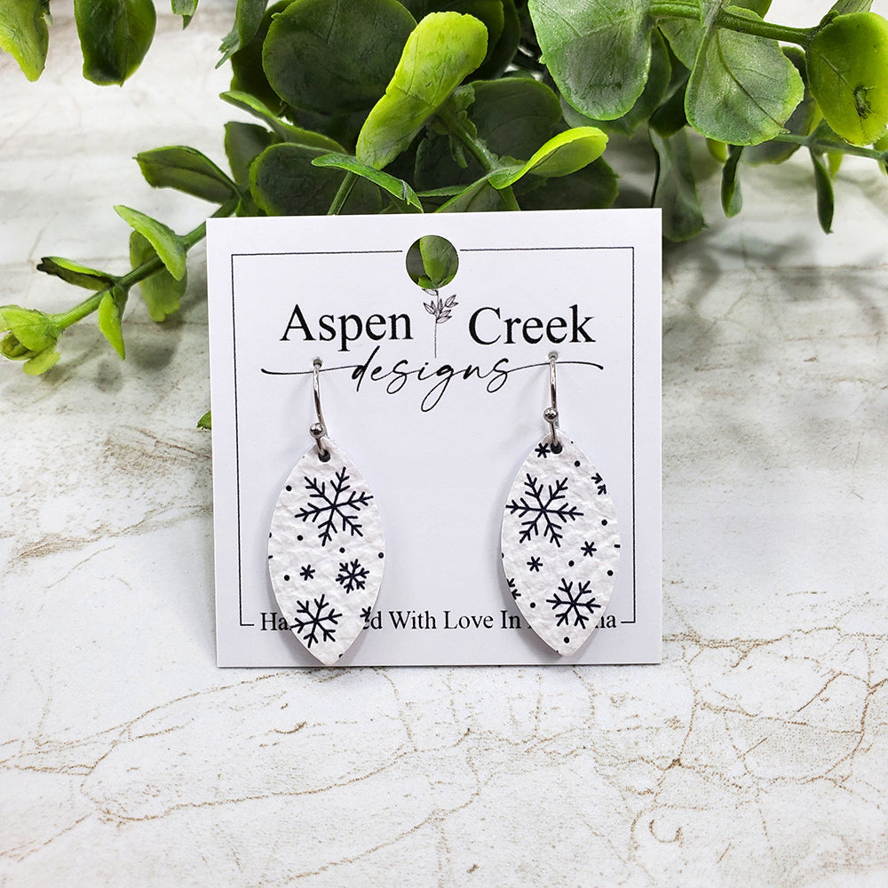 Mini Leather Earrings- Snowflakes