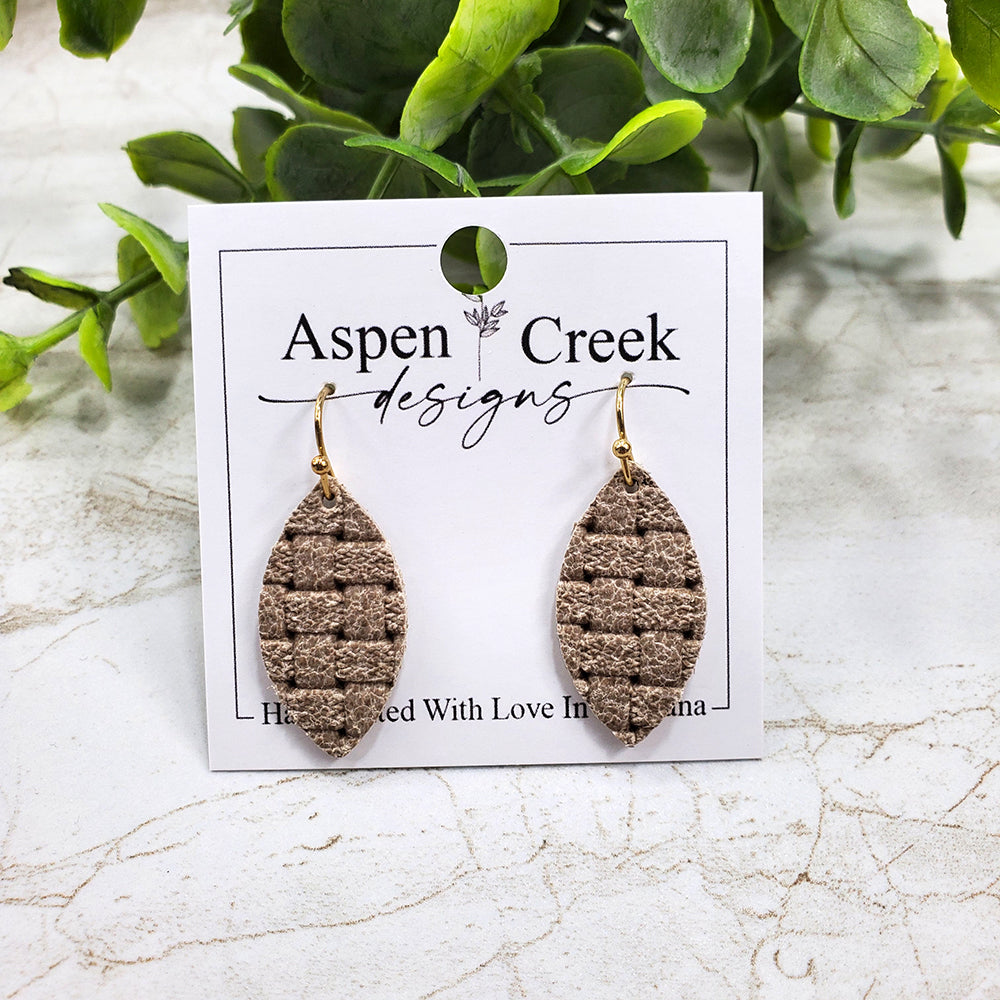 Mini Leather Earrings- Tan Basket Weave