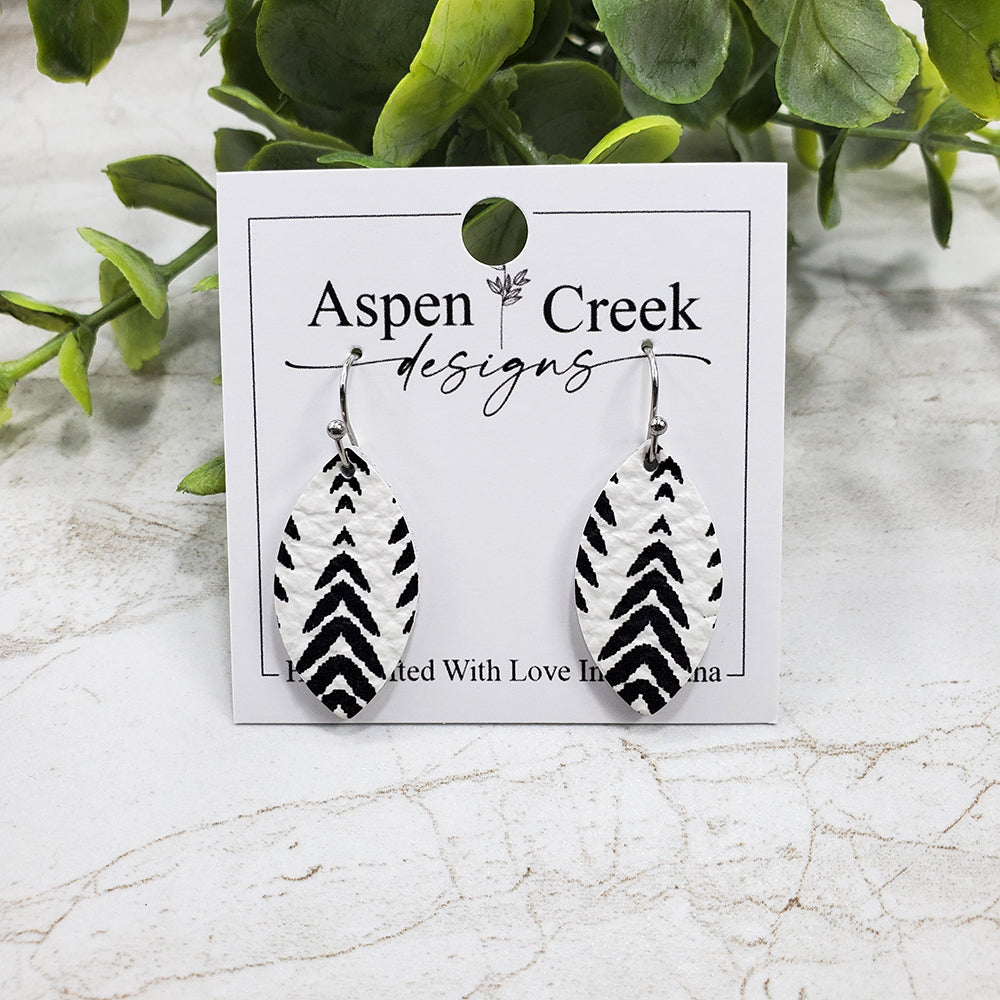 Mini Leather Earrings- Black & White Arrows
