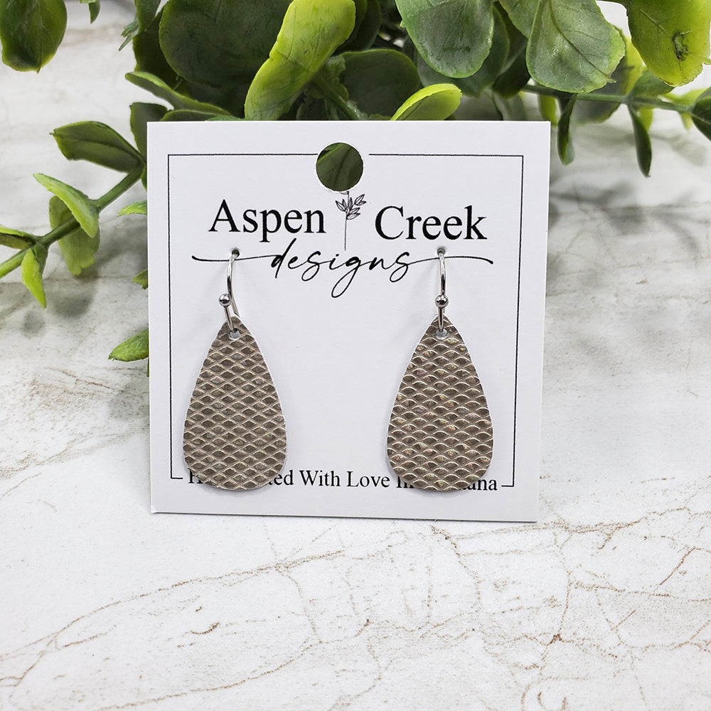 Mini Leather Earrings- Champagne Gold Iridescent