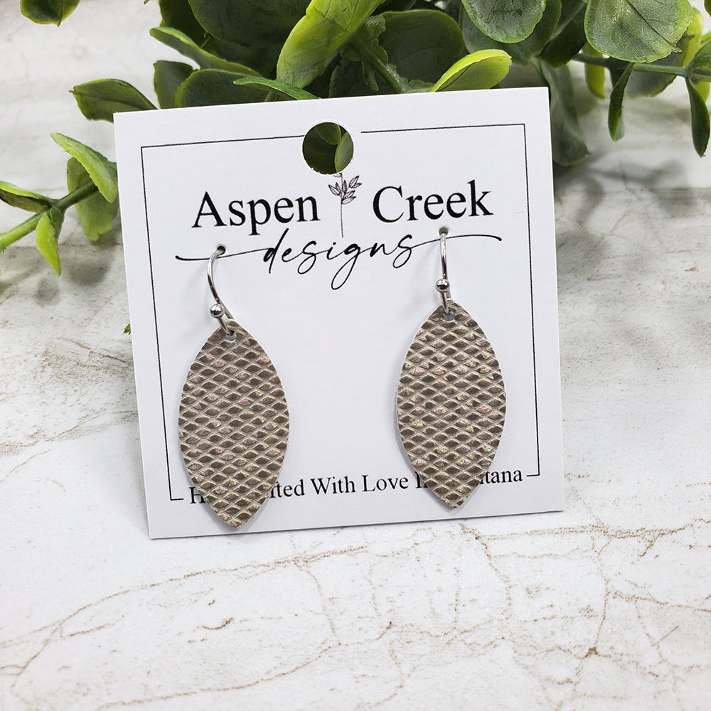 Mini Leather Earrings- Champagne Gold Iridescent