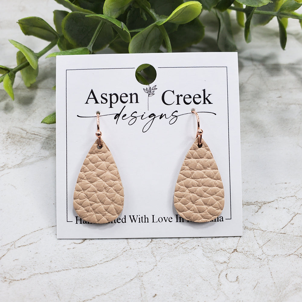 Mini Leather Earrings- Nude Pebble