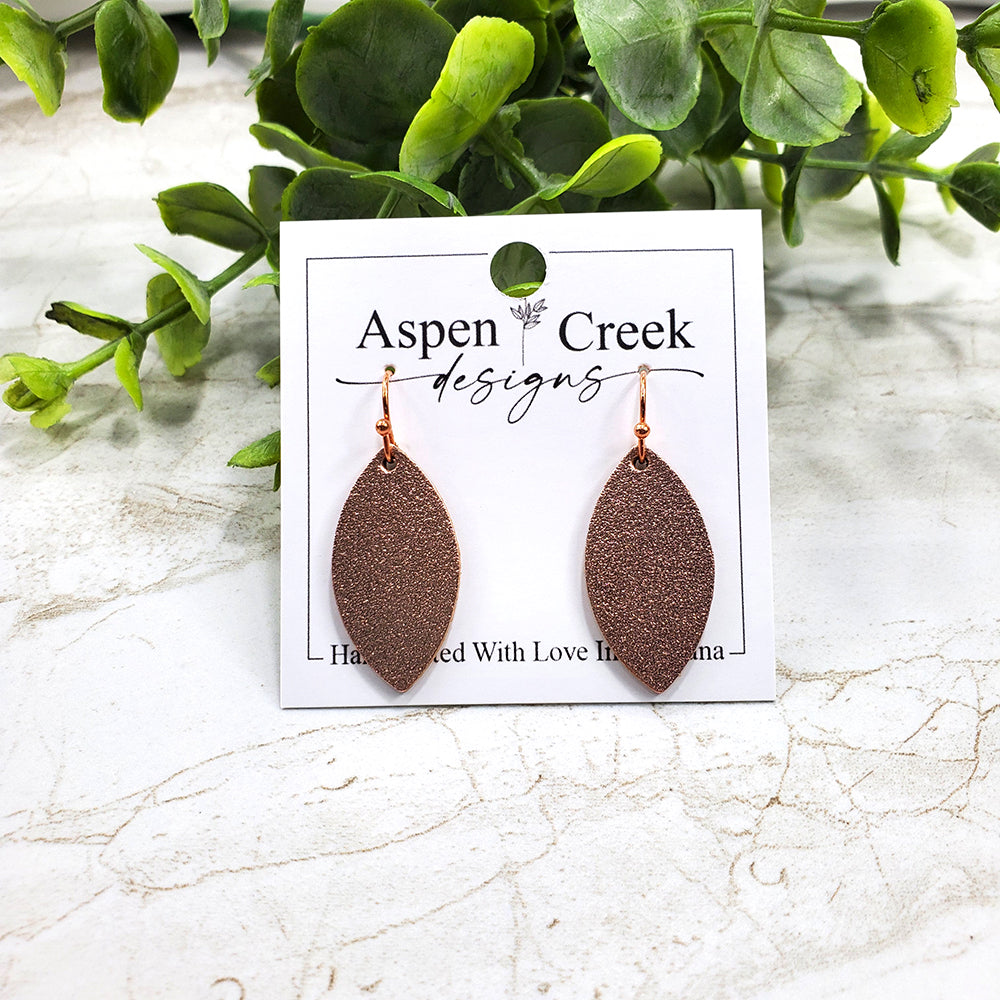 Mini Leather Earrings- Rose Gold Satin