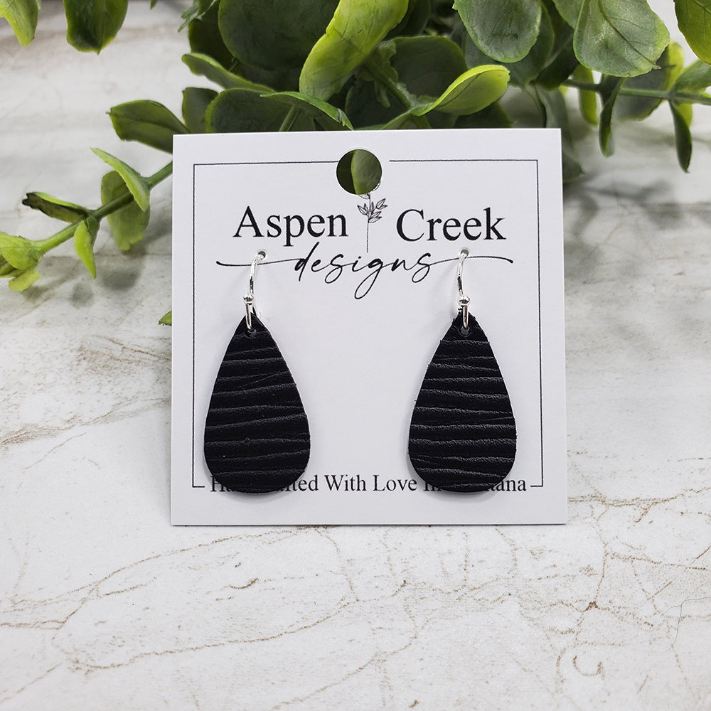 Mini Leather Earrings- Black Horizontal Ribs