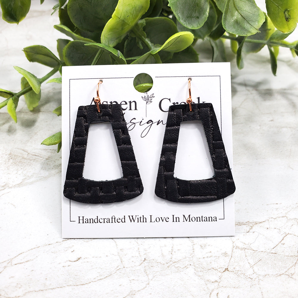 Mini Leather Earrings- Black Weave