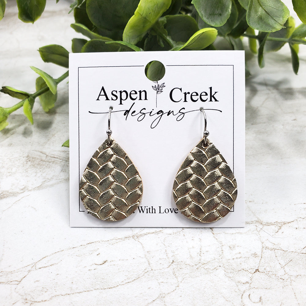 Mini Leather Earrings- Champagne Gold Braid