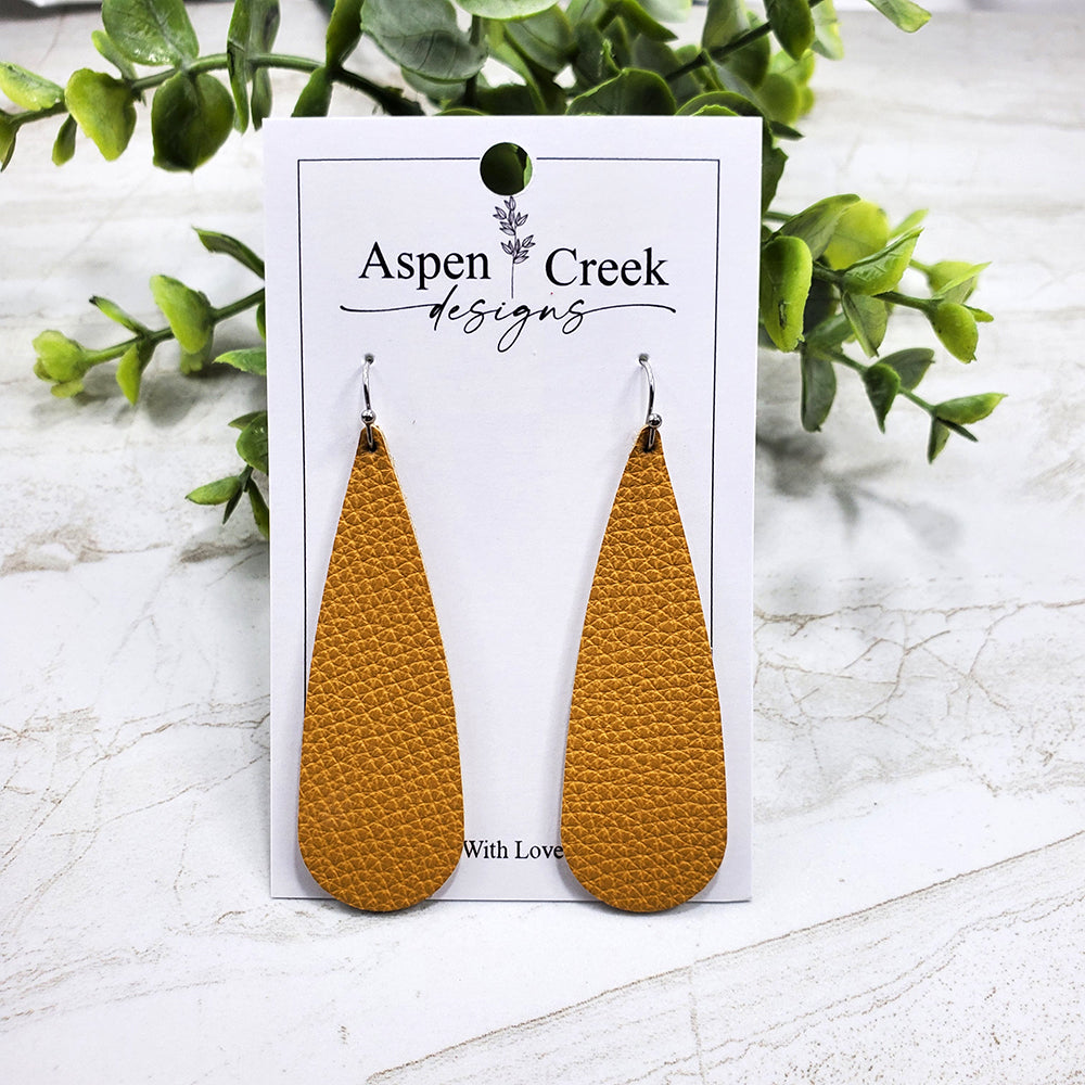 Leather Earrings- Safron Textured