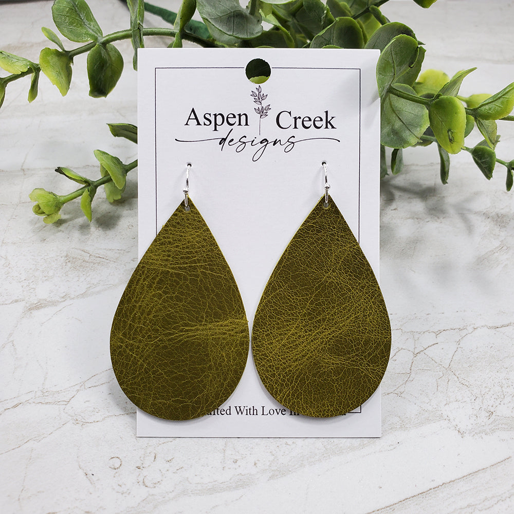 Leather Earrings- Olive Green