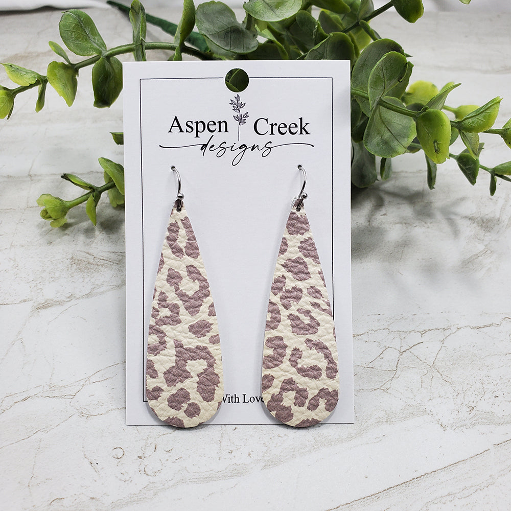 Leather Earrings- Taupe Leopard