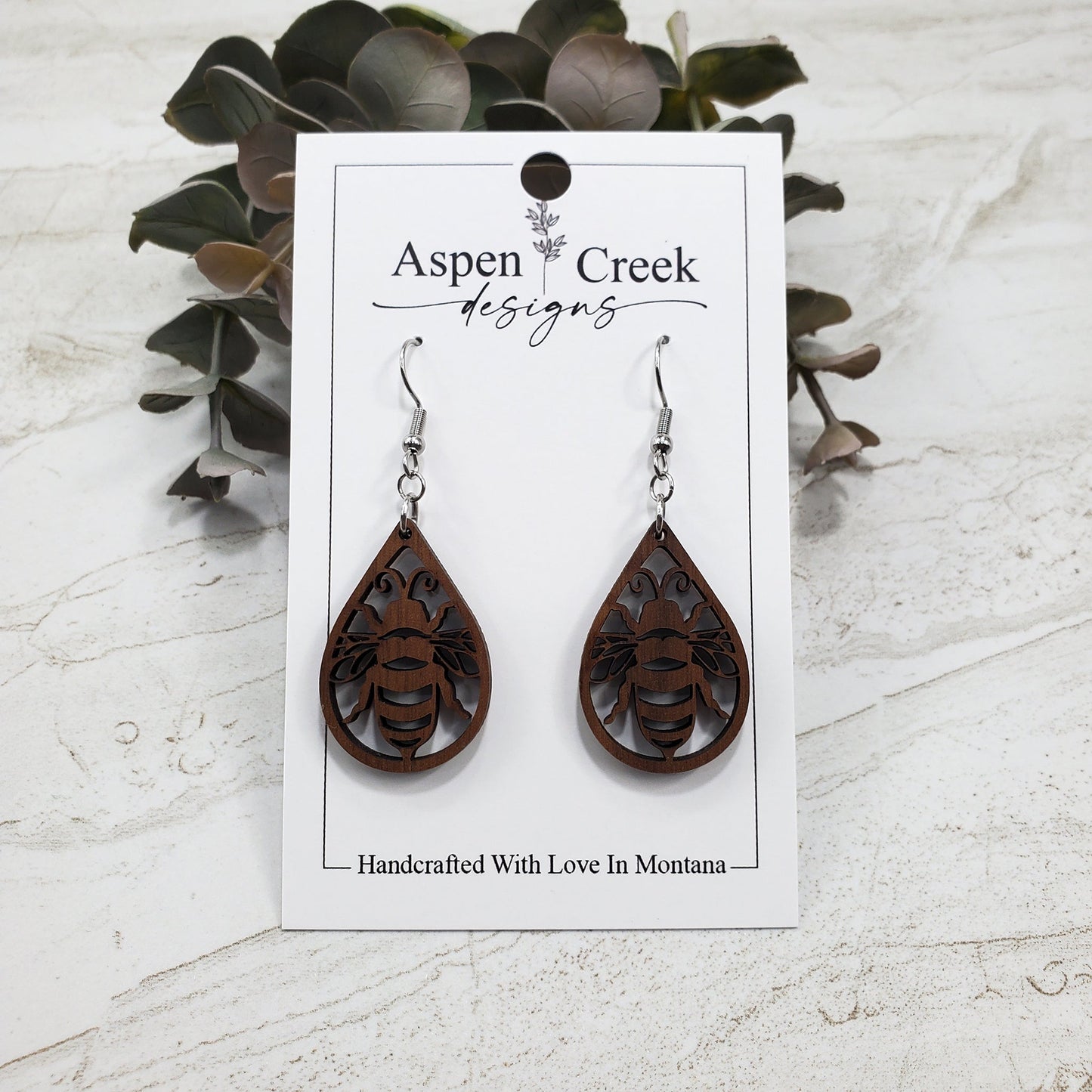 Wood Earrings- Honey Bee 2