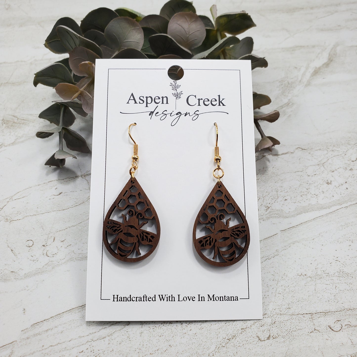 Wood Earrings- Honey Bee 3