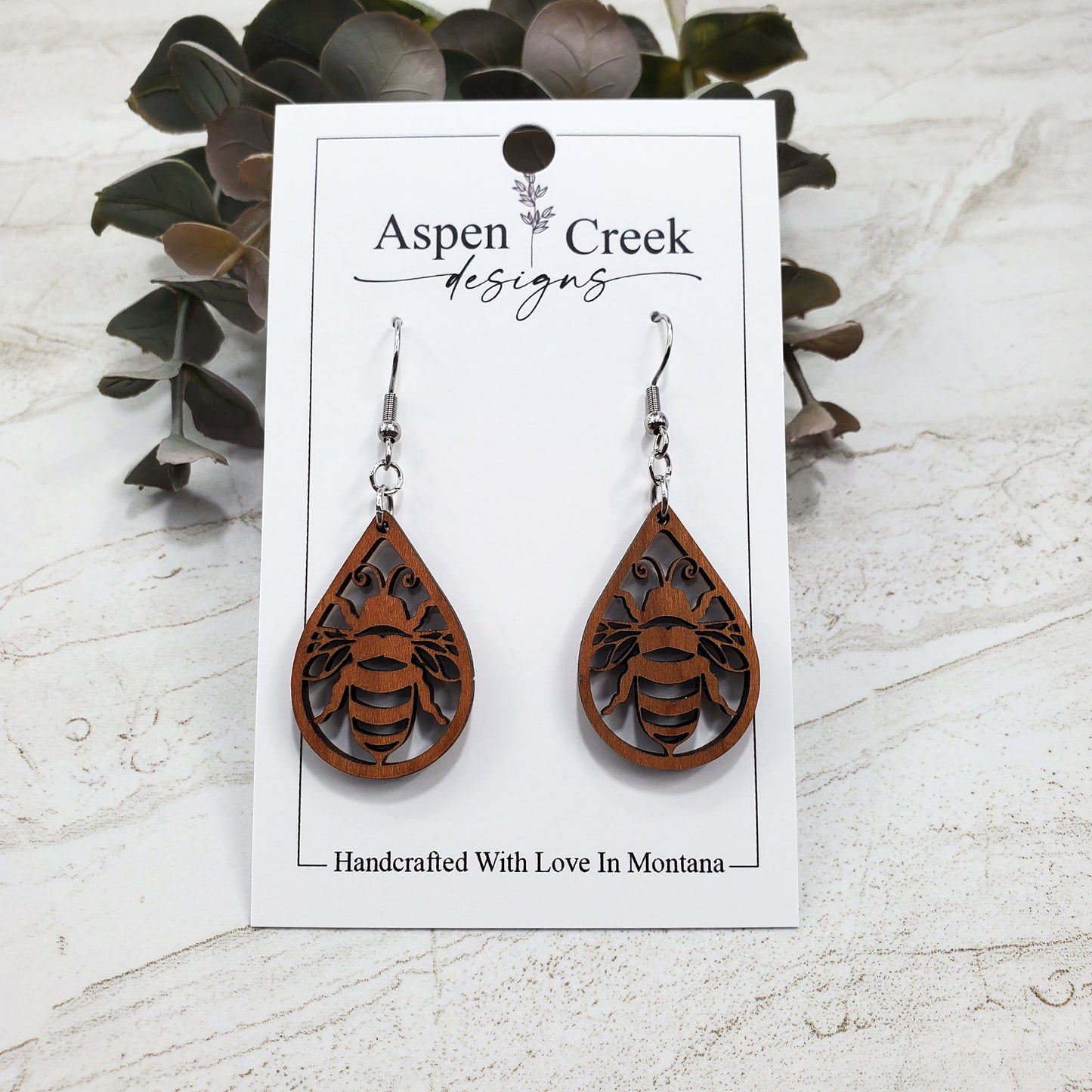 Wood Earrings- Honey Bee 2