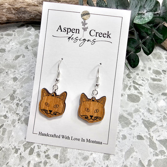 Wood Earrings- Cat