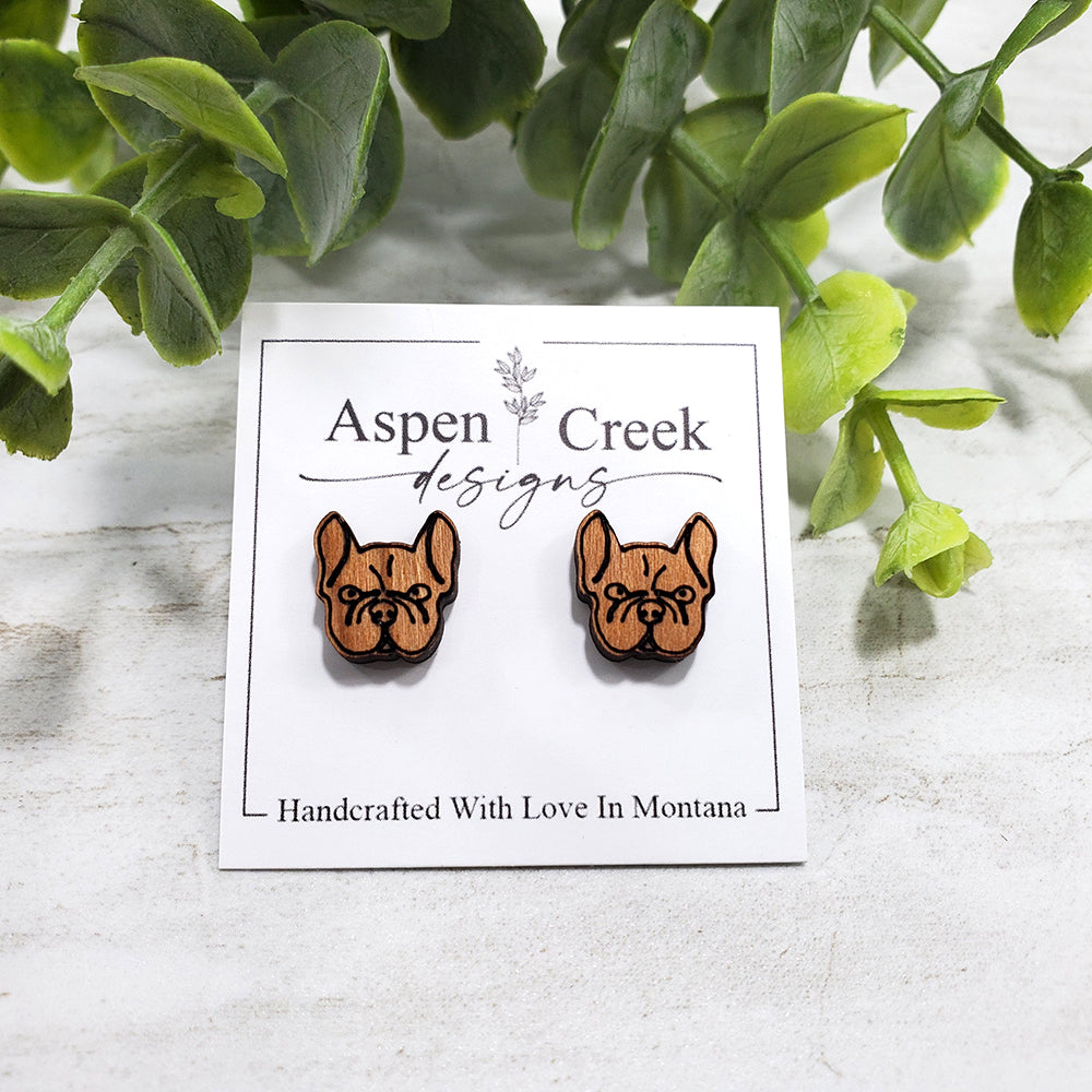 Wood Stud Earrings- French Bulldog