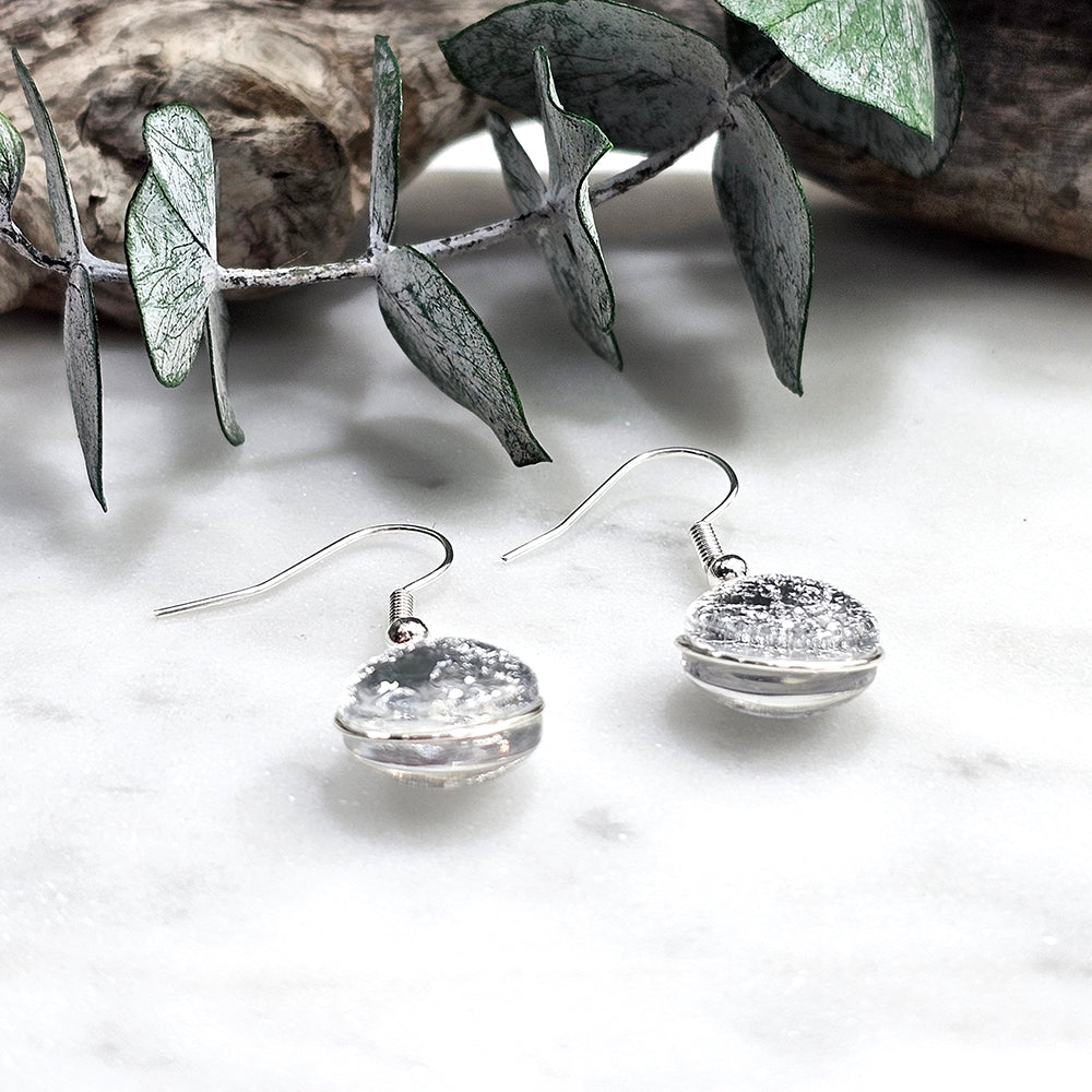 Glass Bubble Earrings- Silver Flake