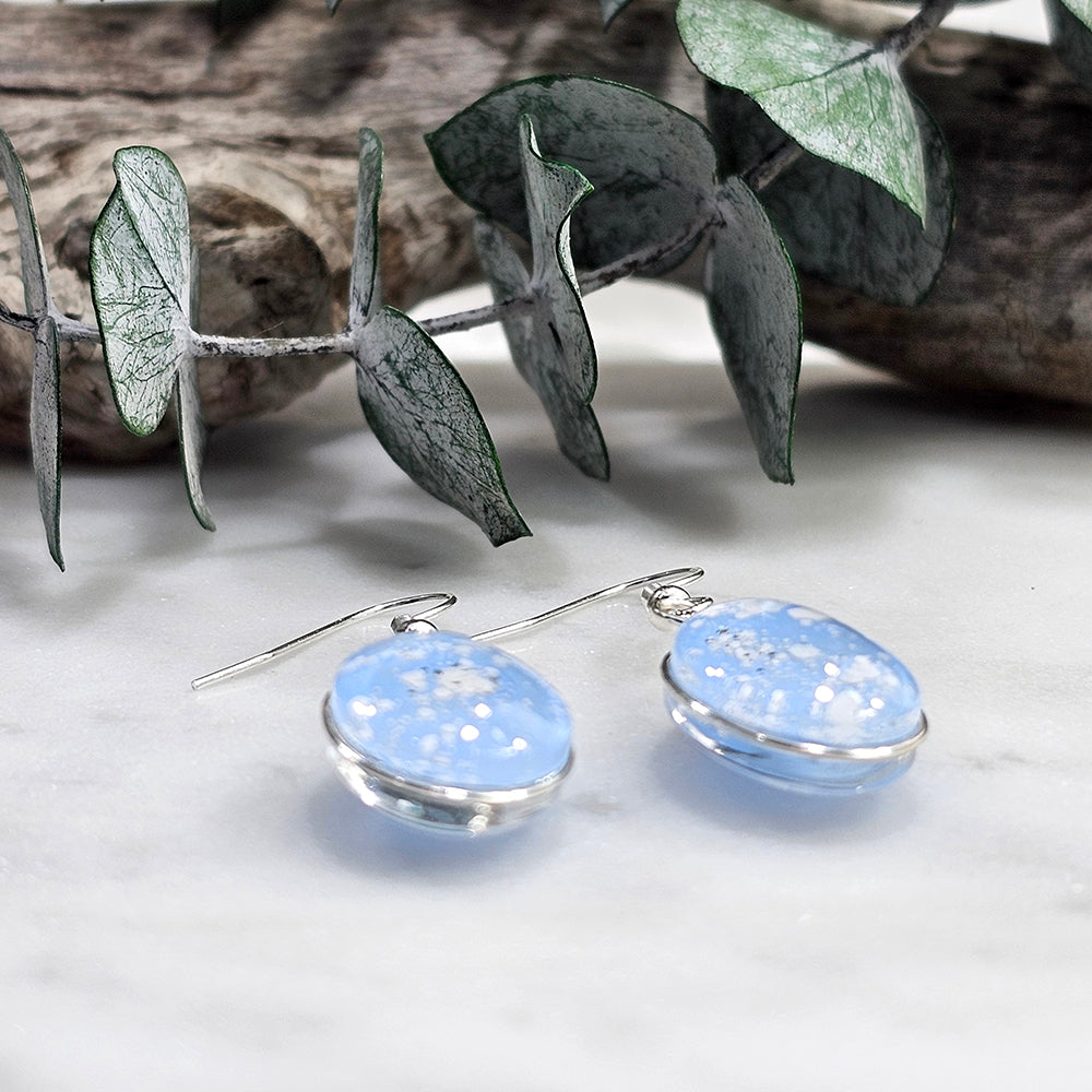 Glass Bubble Earrings- Periwinkle With White speckles