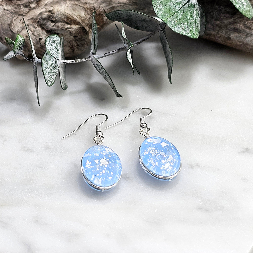 Glass Bubble Earrings- Periwinkle With White speckles