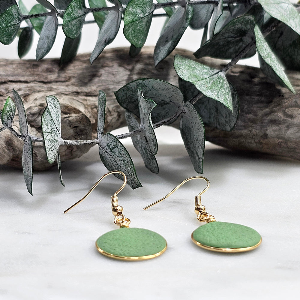 Clay Earrings- Eucalyptus With Gold Wire