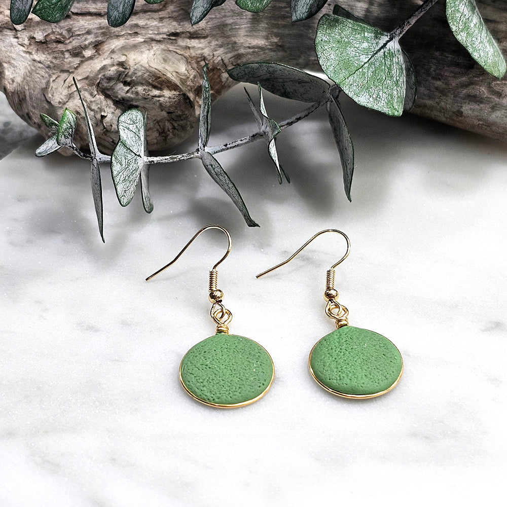 Clay Earrings- Eucalyptus With Gold Wire