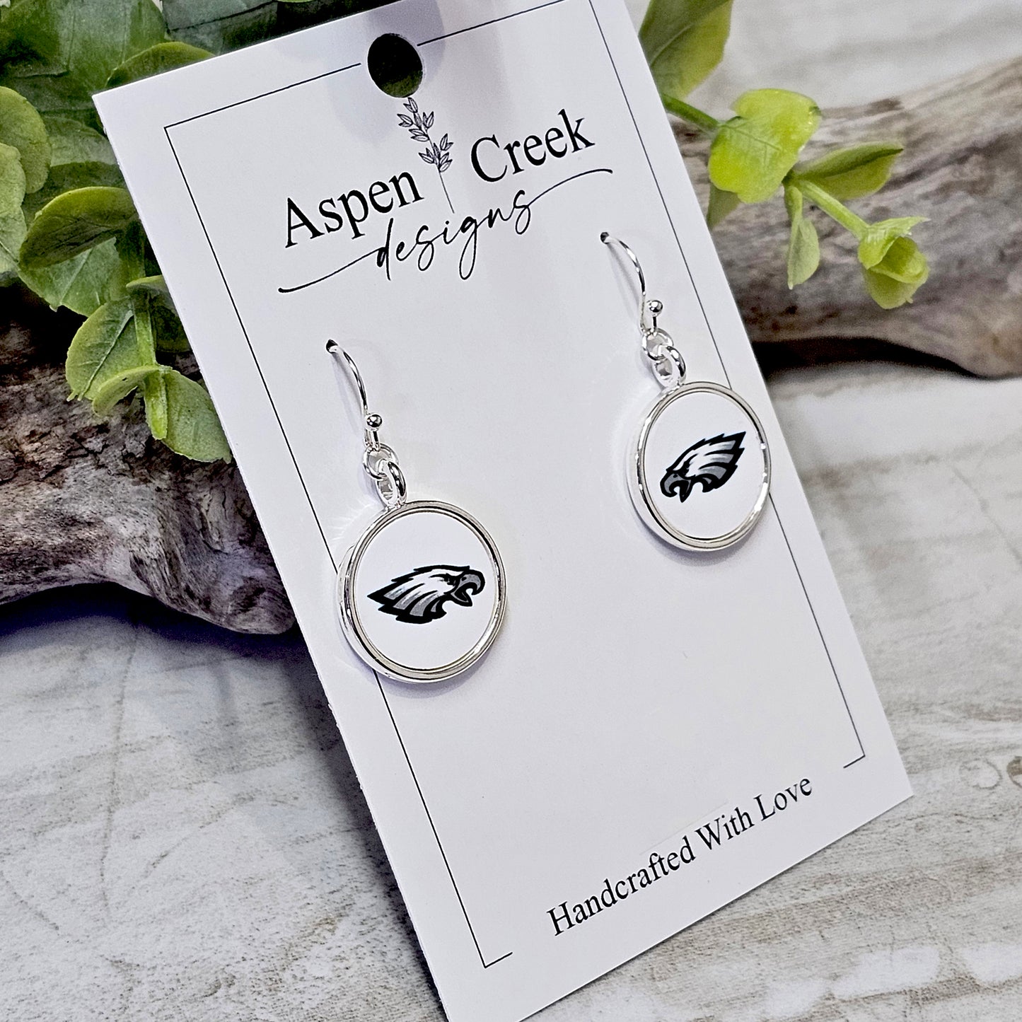 NFL Silver Bezel Sublimation Earrings-Eagles