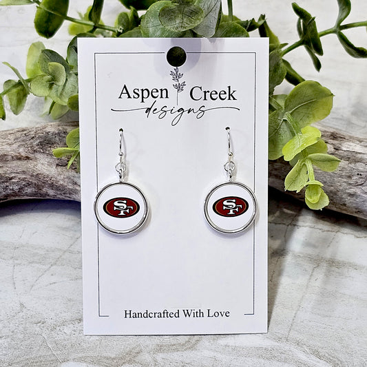 NFL Silver Bezel Sublimation Earrings-49ers