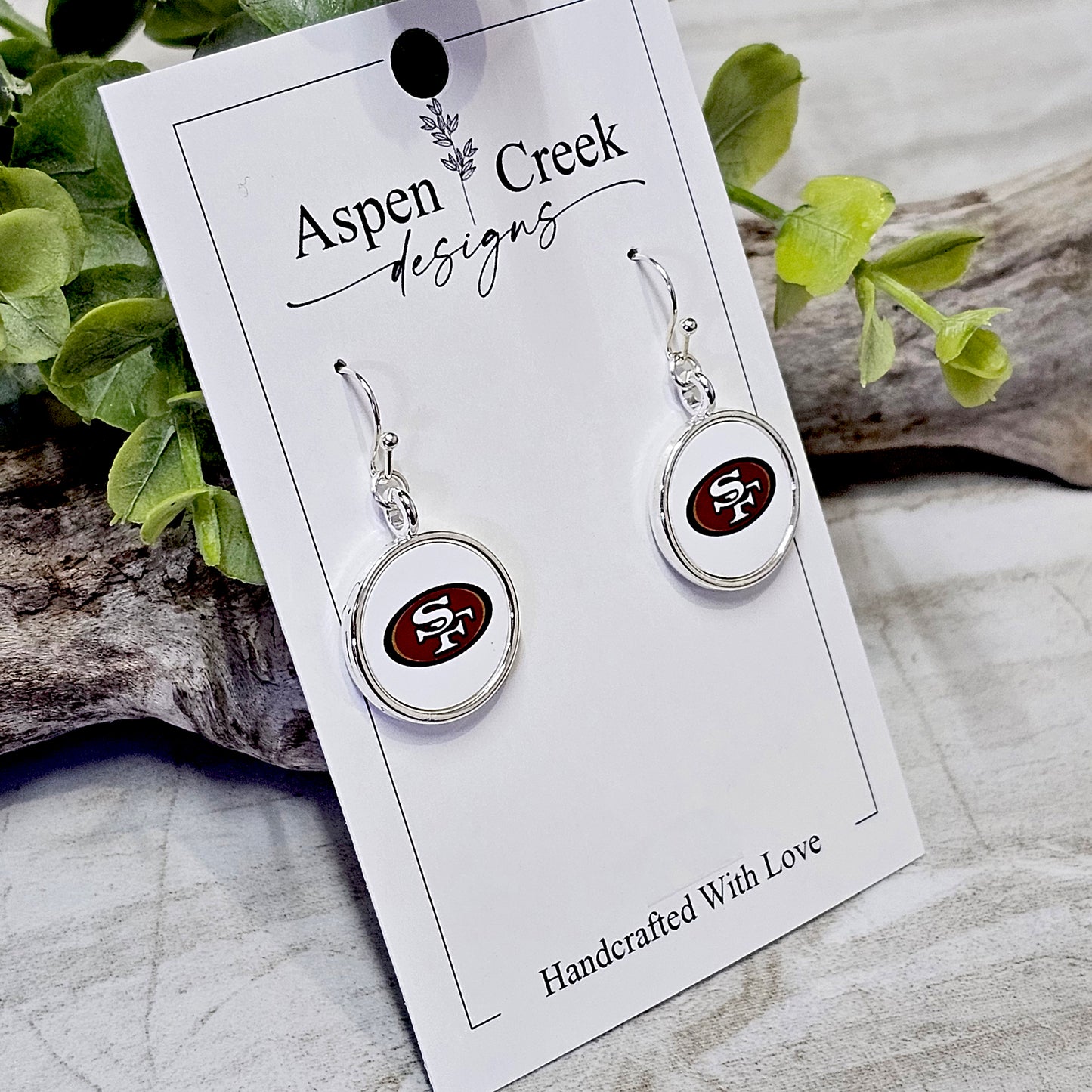 NFL Silver Bezel Sublimation Earrings-49ers