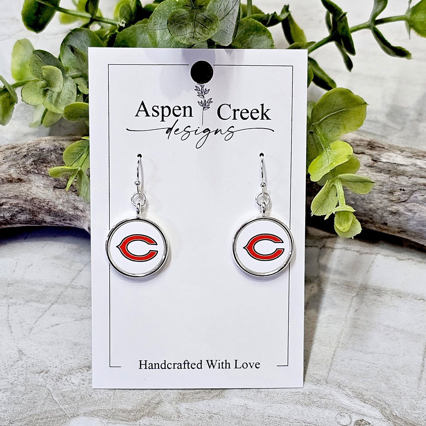 NFL Silver Bezel Sublimation Earrings-Bears