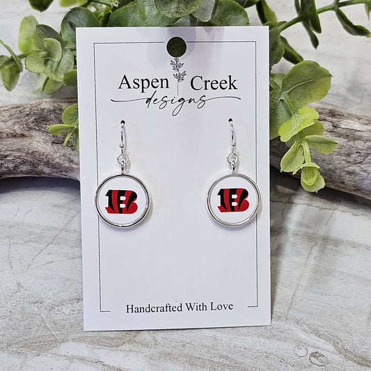 NFL Silver Bezel Sublimation Earrings-Bengals