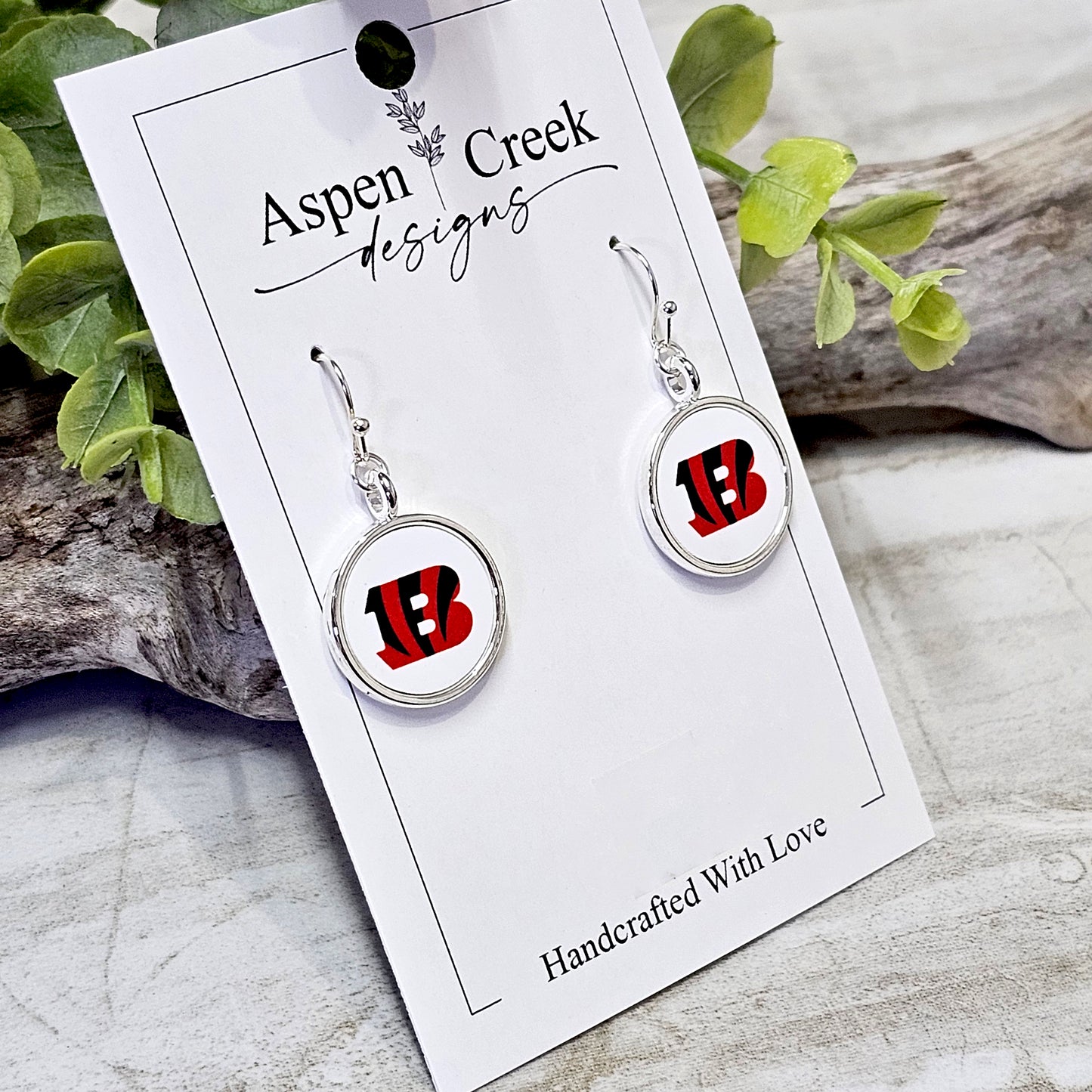 NFL Silver Bezel Sublimation Earrings-Bengals