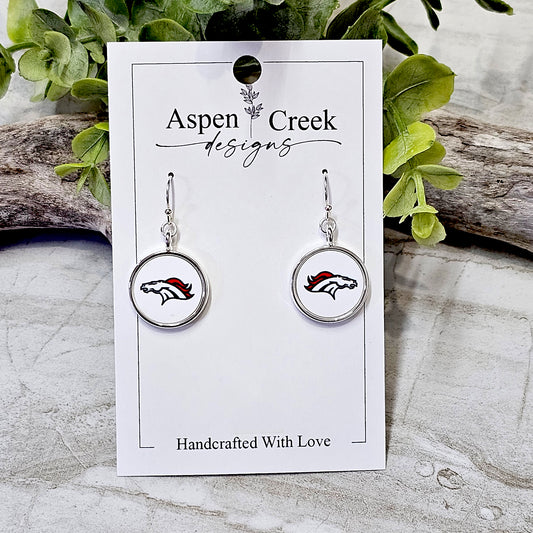 NFL Silver Bezel Sublimation Earrings-Broncos