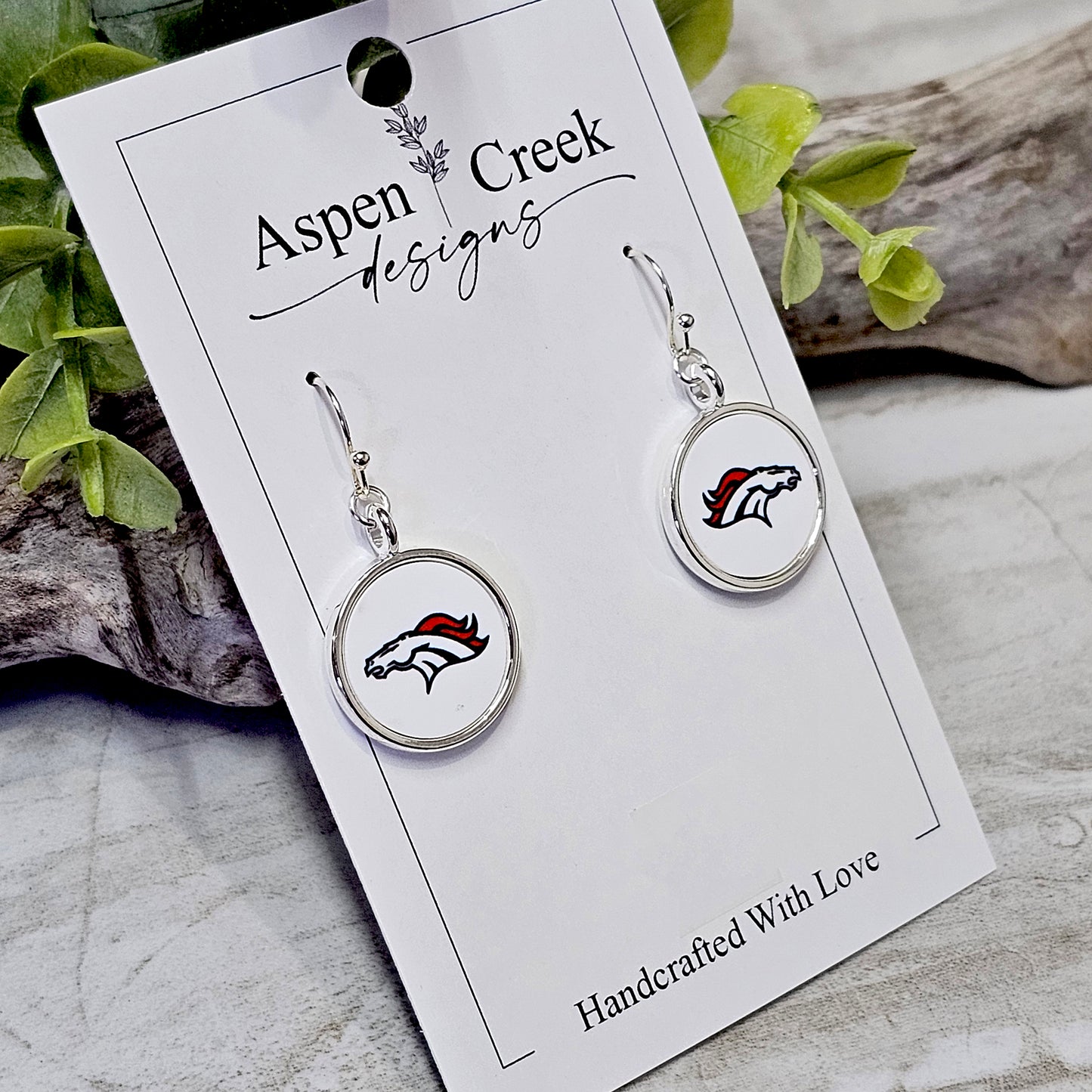 NFL Silver Bezel Sublimation Earrings-Broncos