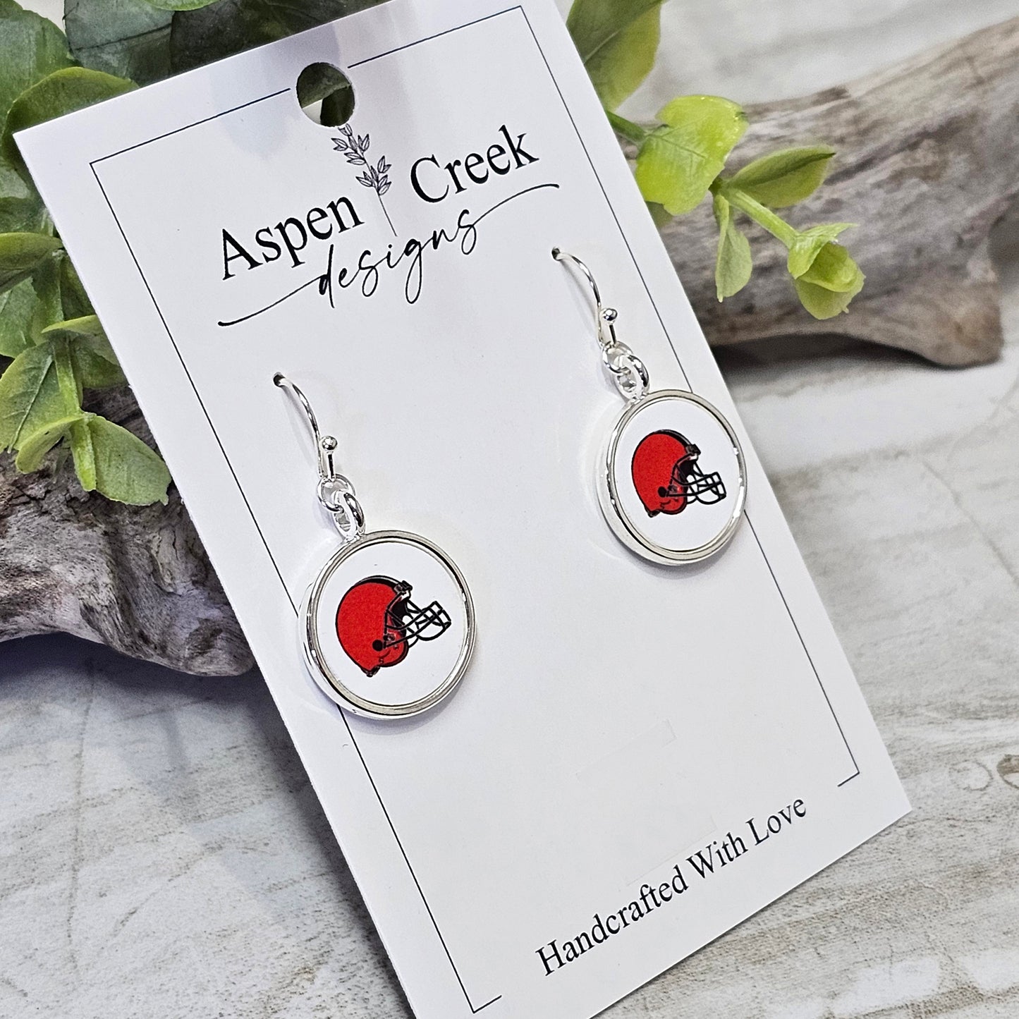 NFL Silver Bezel Sublimation Earrings-Browns