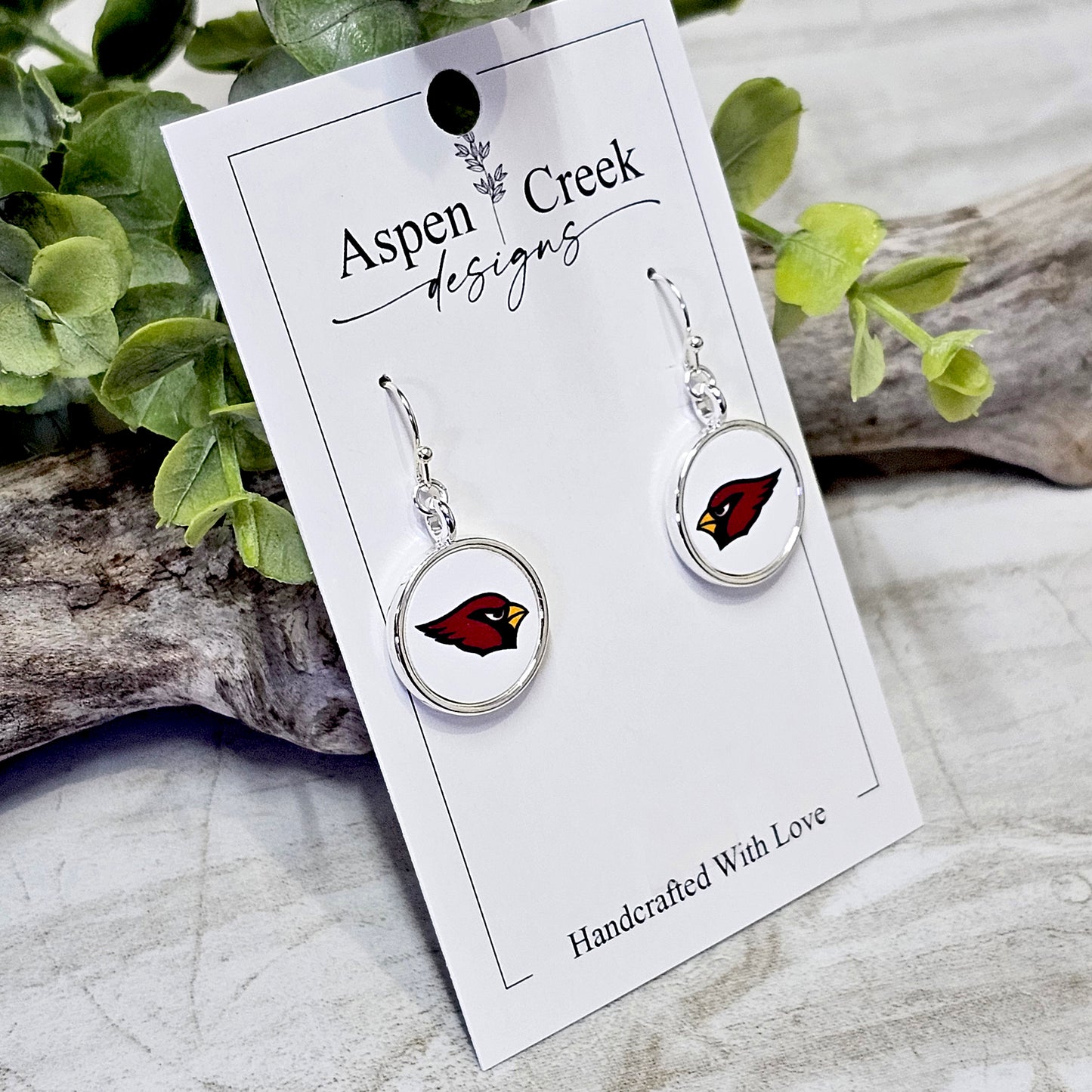 NFL Silver Bezel Sublimation Earrings-Cardinals