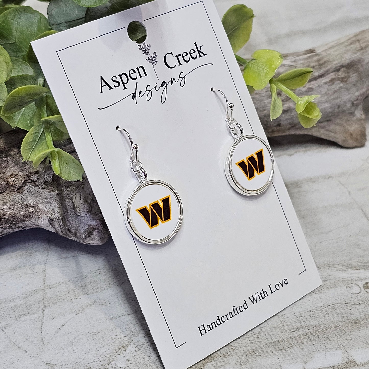 NFL Silver Bezel Sublimation Earrings-Commanders