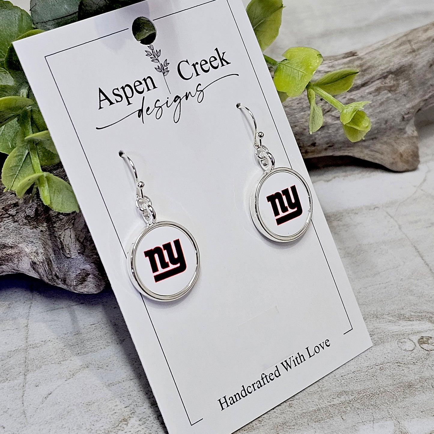 NFL Silver Bezel Sublimation Earrings-Giants