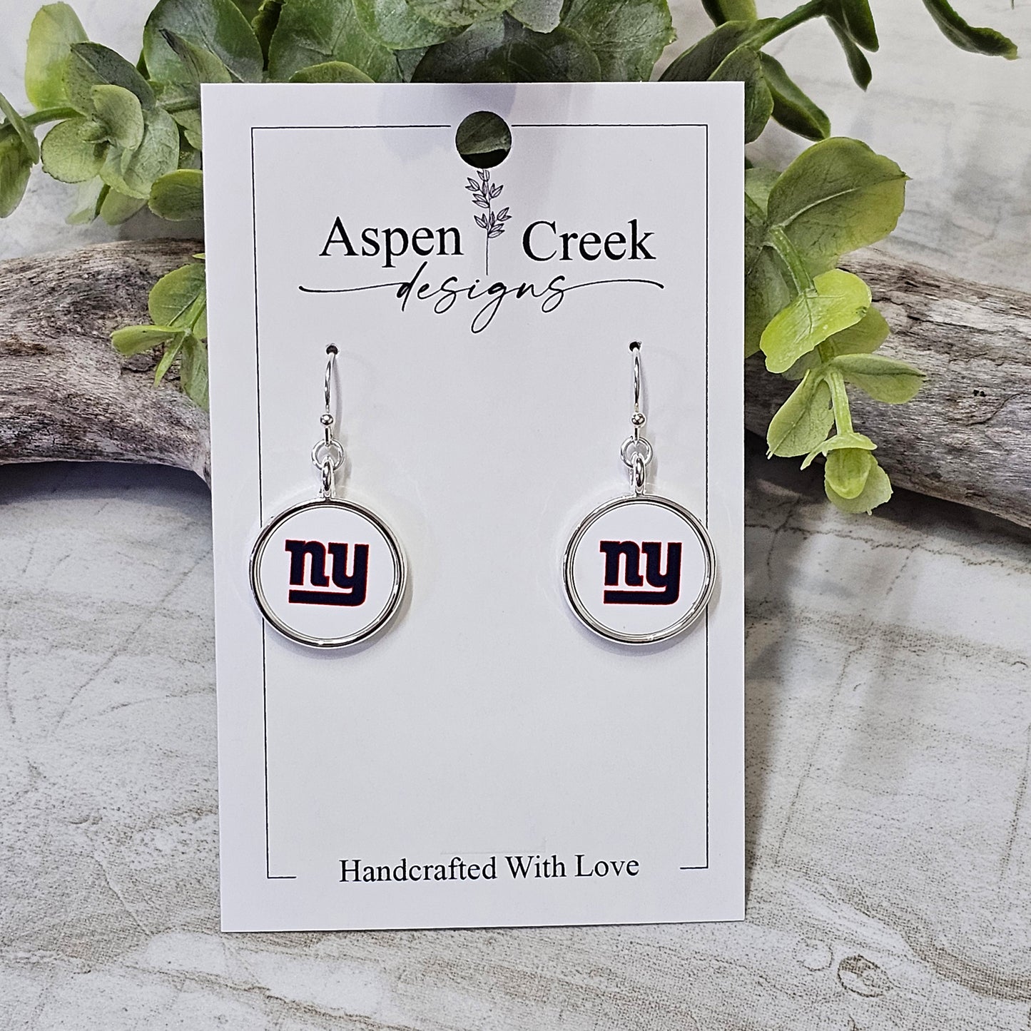 NFL Silver Bezel Sublimation Earrings-Giants