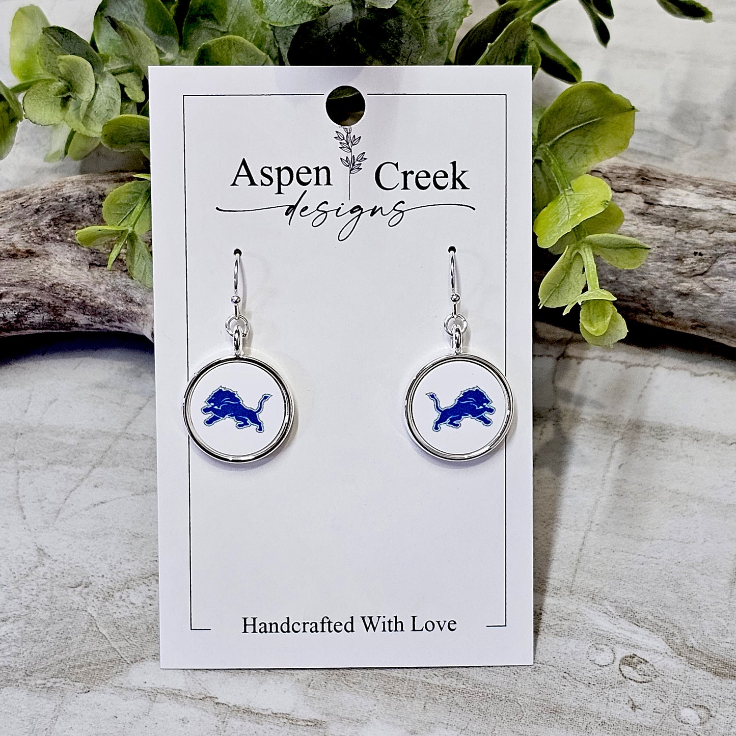 NFL Silver Bezel Sublimation Earrings-Lions