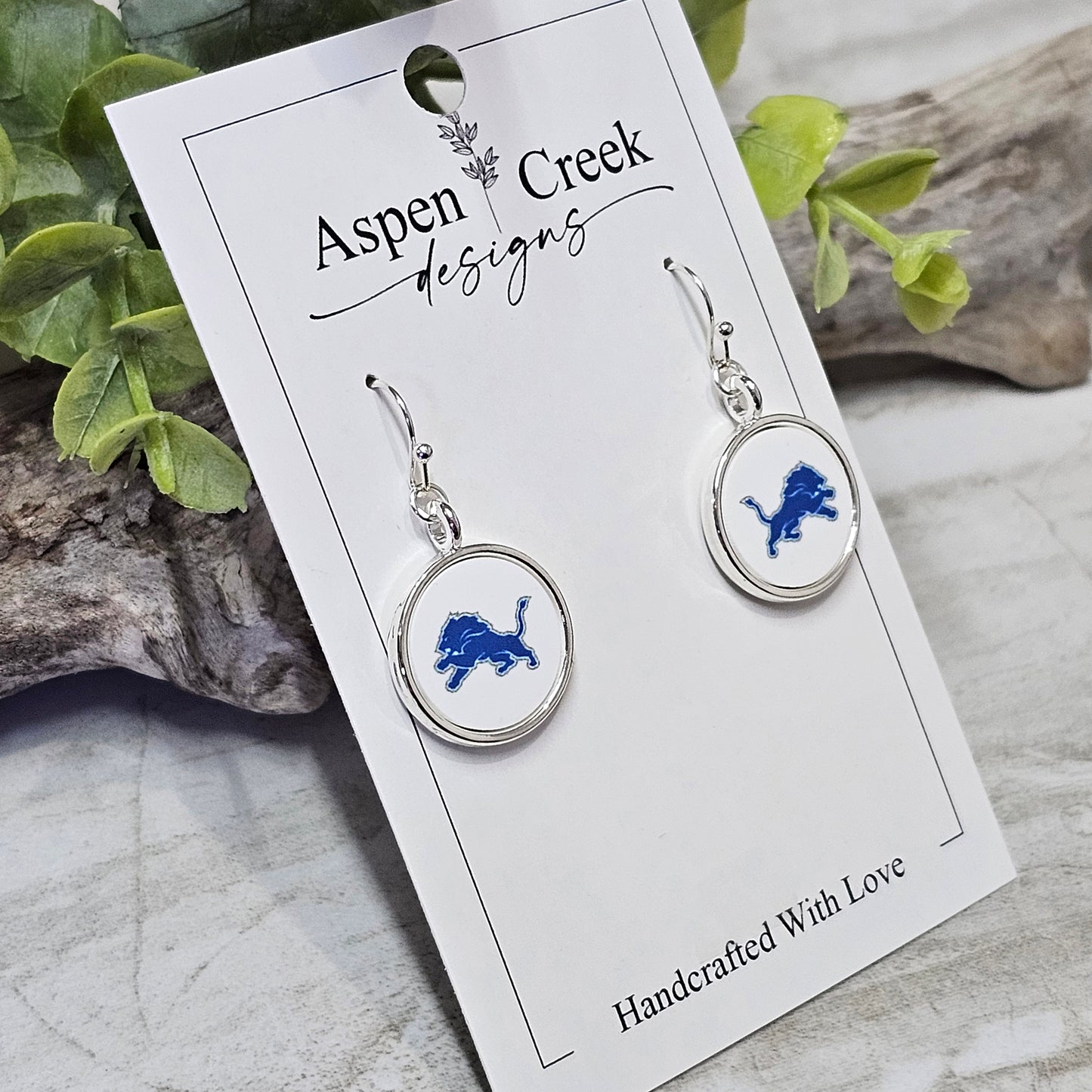 NFL Silver Bezel Sublimation Earrings-Lions