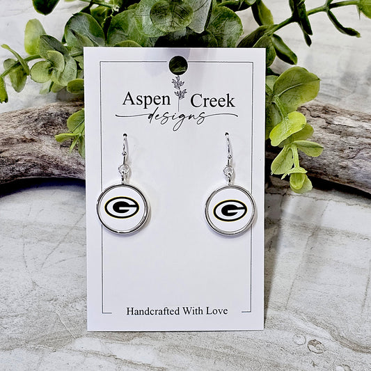 NFL Silver Bezel Sublimation Earrings-Packers